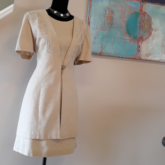 Vintage/Dawn Joy II/Tan/Embroidered/ Dress - Picture 6 of 11